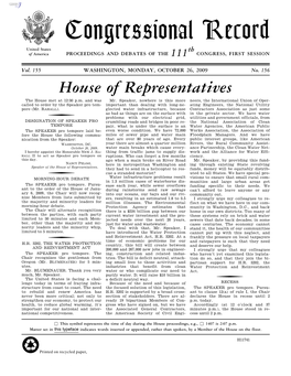 Congressional Record United States Th of America PROCEEDINGS and DEBATES of the 111 CONGRESS, FIRST SESSION