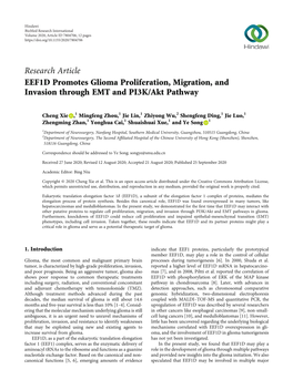 EEF1D Promotes Glioma Proliferation, Migration, and Invasion Through EMT and PI3K/Akt Pathway