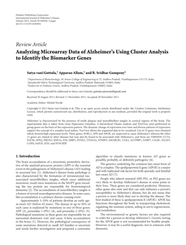 Review Article Analyzing Microarray Data of Alzheimer's Using Cluster