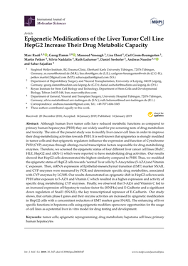 Epigenetic Modifications of the Liver Tumor Cell Line Hepg2 Increase Their Drug Metabolic Capacity