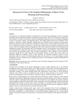 Eponymous Units in the English Sublanguage of Sport: Form, Meaning and Functioning