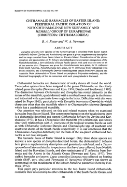 Chthamalid Barnacles of Easter Island; Peripheral Pacific Isolation of Notochthamalinae New Subfamily and Hembeli-Group of Euraphiinae (Cirripedia: Chthamaloidea)