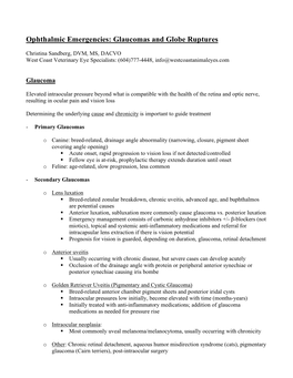 Ophthalmic Emergencies- Glaucomas and Globe Perforation