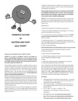 SYMBIOTIC CULTURE of BACTERIA and YEAST (Aka) “SCOBY”