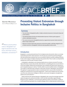 Preventing Violent Extremism Through Inclusive Politics in Bangladesh