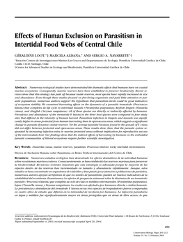 Effects of Human Exclusion on Parasitism in Intertidal Food Webs of Central Chile