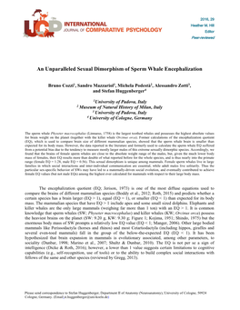 An Unparalleled Sexual Dimorphism of Sperm Whale Encephalization