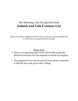 Schools and Unit Contacts List