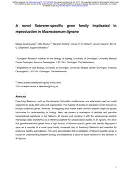 A Novel Flatworm-Specific Gene Family Implicated in Reproduction in Macrostomum Lignano