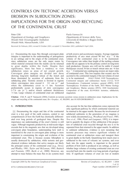 Controls on Tectonic Accretion Versus Erosion in Subduction Zones: Implications for the Origin and Recycling of the Continental Crust