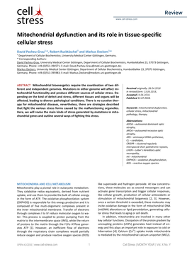 Mitochondrial Dysfunction and Its Role in Tissue-Specific Cellular Stress