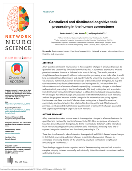 Centralized and Distributed Cognitive Task Processing in the Human Connectome