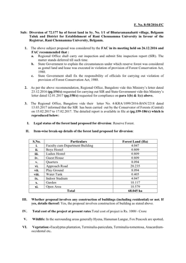 Diversion of 72.177 Ha of Forest Land in Sy. No. 1/1 of Bhutaramanahatti