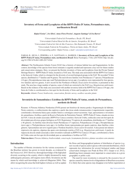 Inventory of Ferns and Lycophytes of the RPPN Pedra D'antas