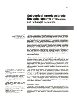 Subcortical Arteriosclerotic Encephalopathy: CT Spectrum and Pathologic Correlation