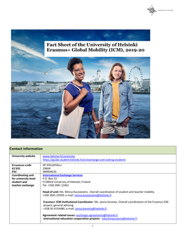 Fact Sheet of the University of Helsinki Erasmus+ Global Mobility (ICM), 2019-20