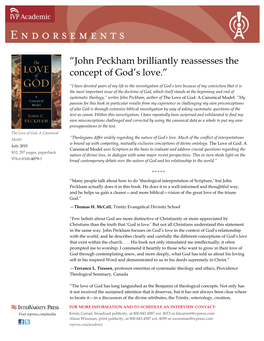 “John Peckham Brilliantly Reassesses the Concept of God's Love.”