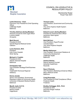 Council on Legislative & Regulatory Policy Roster