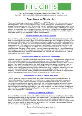 Directions to Filcris Ltd