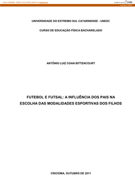 Futebol E Futsal: a Influência Dos Pais Na Escolha Das Modalidades Esportivas Dos Filhos