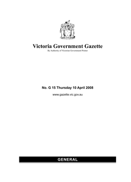 Victoria Government Gazette by Authority of Victorian Government Printer