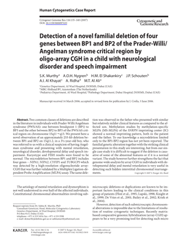 Detection of a Novel Familial Deletion of Four Genes Between BP1