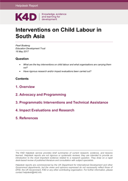 Interventions on Child Labour in South Asia