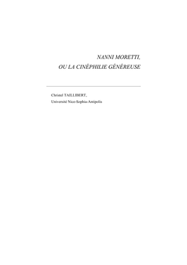 Nanni Moretti, Ou La Cinéphilie Généreuse