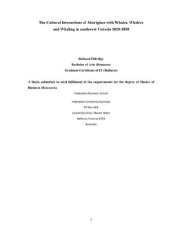 The Cultural Interactions of Aborigines with Whales, Whalers and Whaling in Southwest Victoria 1828-1850