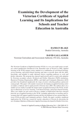 Examining the Development of the Victorian Certificate of Applied Learning and Its Implications for Schools and Teacher Education in Australia