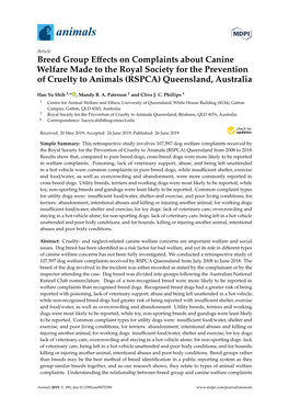 Breed Group Effects on Complaints About Canine Welfare Made to the Royal Society for the Prevention of Cruelty to Animals (RSPCA