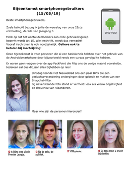 Bijeenkomst Smartphonegebruikers (15/05/19)