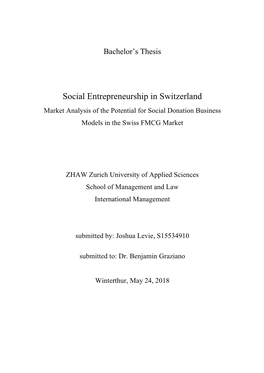 Social Entrepreneurship in Switzerland Market Analysis of the Potential for Social Donation Business Models in the Swiss FMCG Market