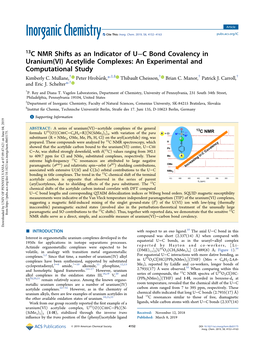 13C NMR Shifts As an Indicator of U–C Bond Covalency in Uranium(VI)