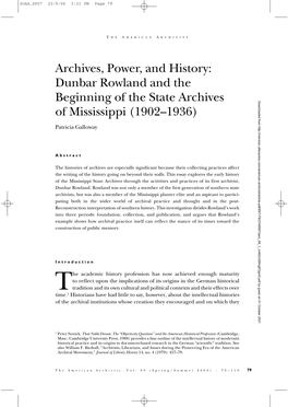 Dunbar Rowland and the Beginning of the State Archives of Mississippi