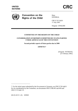 Convention on the Rights of the Child Was Considered by the Committee on the Rights of the Child at Its 603Rd and 604Th Meetings, Held on 20 January 2000