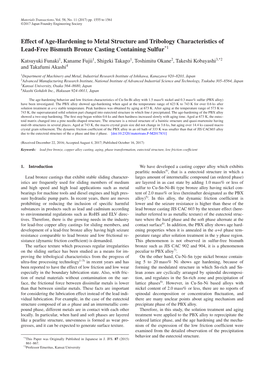 Effect of Age-Hardening to Metal Structure and Tribology Characteristics of Lead-Free Bismuth Bronze Casting Containing Sulfur*1