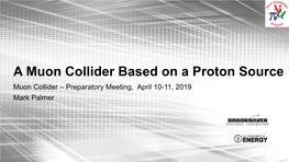 A Muon Collider Based on a Proton Source Muon Collider – Preparatory Meeting, April 10-11, 2019 Mark Palmer Acknowledgements