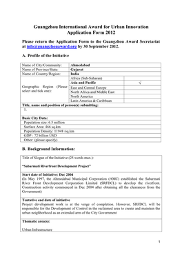 Guangzhou International Award for Urban Innovation Application Form 2012