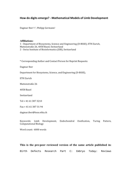 How Do Digits Emerge? -‐ Mathematical Models of Limb