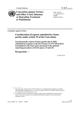 Consideration of Reports Submitted by States Parties Under Article 19 of the Convention