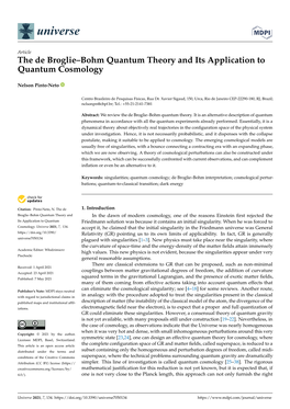 The De Broglie–Bohm Quantum Theory and Its Application to Quantum Cosmology