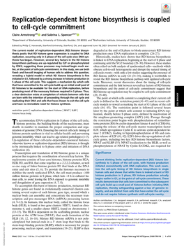 Replication-Dependent Histone Biosynthesis Is Coupled to Cell-Cycle Commitment