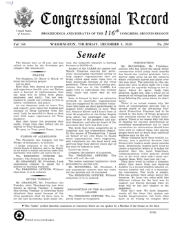 Congressional Record United States Th of America PROCEEDINGS and DEBATES of the 116 CONGRESS, SECOND SESSION