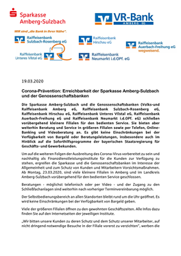 Erreichbarkeit Der Sparkasse Amberg-Sulzbach Und Der Genossenschaftsbanken