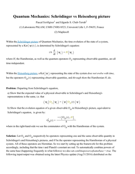 Quantum Mechanics: Schrödinger Vs Heisenberg Picture Pascal Szriftgiser1 and Edgardo S