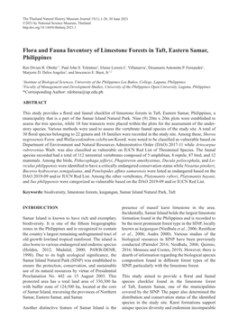 Original Article Flora and Fauna Inventory of Limestone Forests in Taft, Eastern Samar, Philippines
