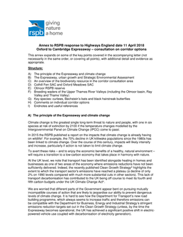 Annex to RSPB Response to Highways England Date 11 April 2018 Oxford