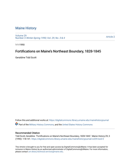 Fortifications on Maine's Northeast Boundary, 1828-1845