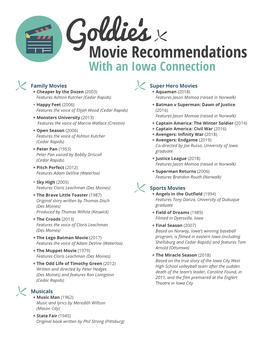 Goldie's Movie Recommendations with an Iowa Connection